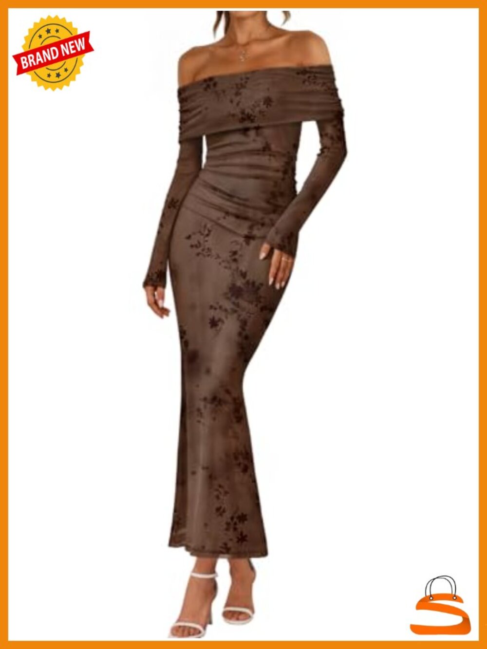 LILLUSORY Off Shoulder Floral Maxi Dress Long Sleeve Bodycon Wedding Guest